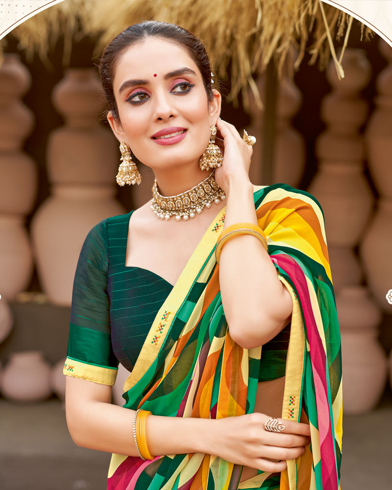 Vishal Prints Multi Colour Printed Georgette Saree With Fancy Border