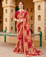 Vishal Prints Beige Red Printed Georgette Saree With Fancy Border