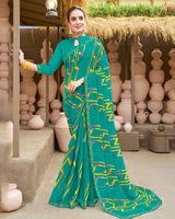 Vishal Prints Persian Green Printed Georgette Saree With Fancy Border