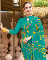 Vishal Prints Persian Green Printed Georgette Saree With Fancy Border
