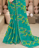 Vishal Prints Persian Green Printed Georgette Saree With Fancy Border