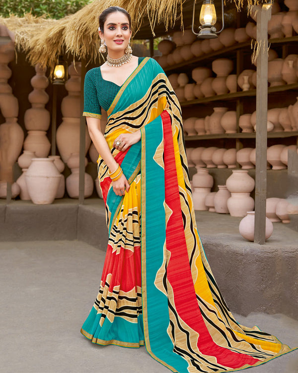 Vishal Prints Multi Colour Printed Georgette Saree With Fancy Border