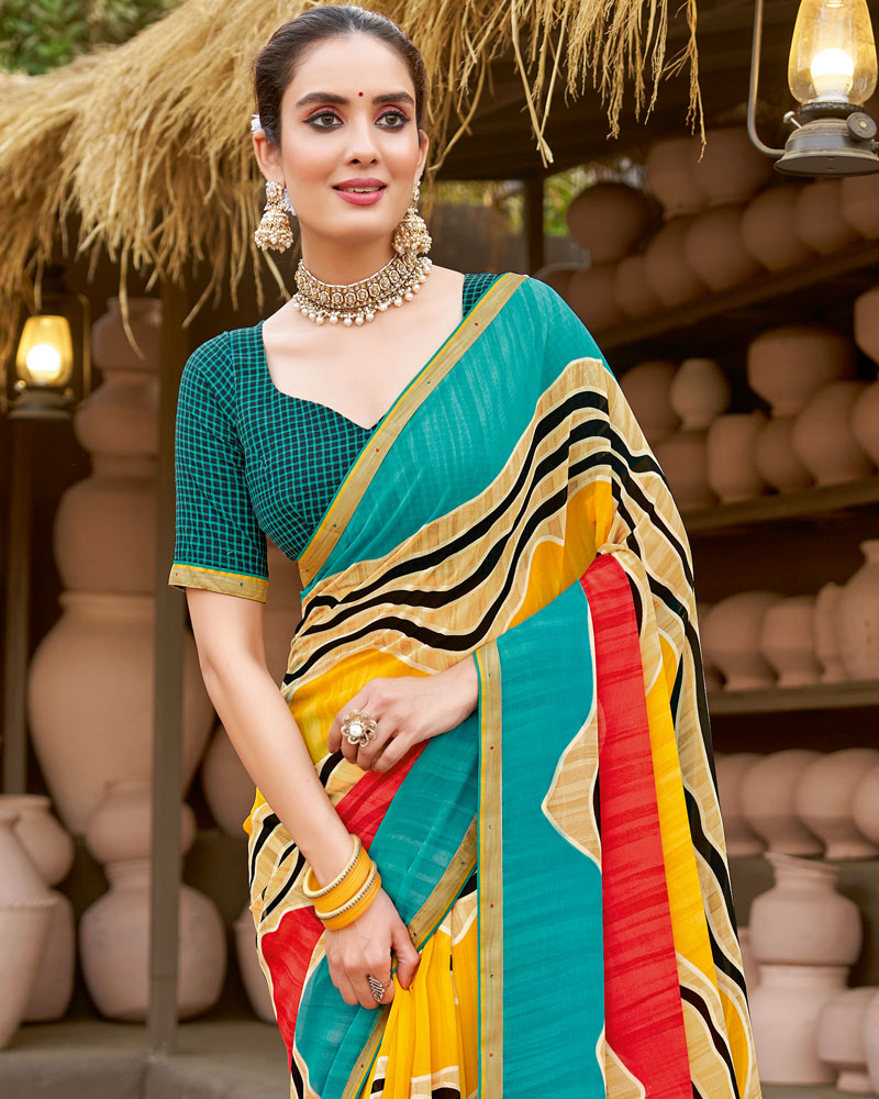 Vishal Prints Multi Colour Printed Georgette Saree With Fancy Border