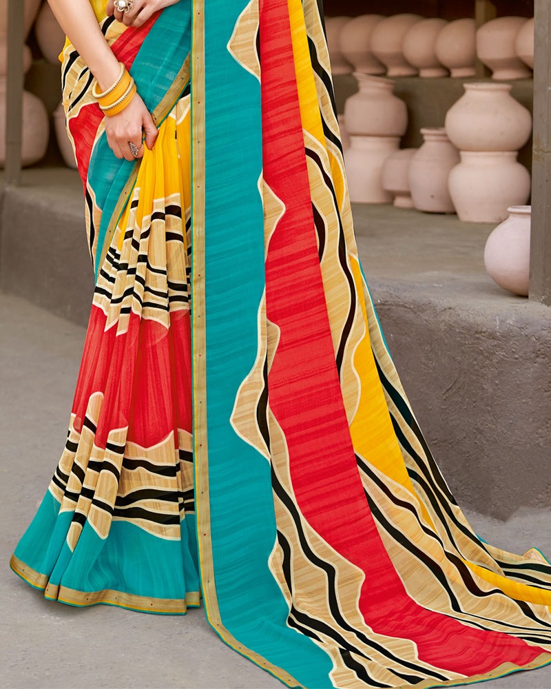 Vishal Prints Multi Colour Printed Georgette Saree With Fancy Border