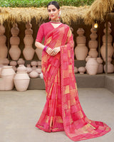 Vishal Prints Shaded Pink Printed Georgette Saree With Fancy Border