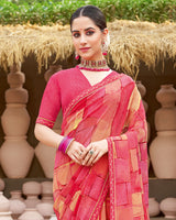 Vishal Prints Shaded Pink Printed Georgette Saree With Fancy Border