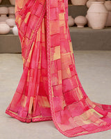 Vishal Prints Shaded Pink Printed Georgette Saree With Fancy Border