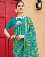 Vishal Prints Persian Green Printed Georgette Saree With Fancy Border