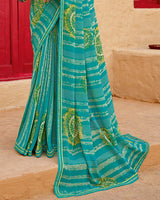 Vishal Prints Persian Green Printed Georgette Saree With Fancy Border