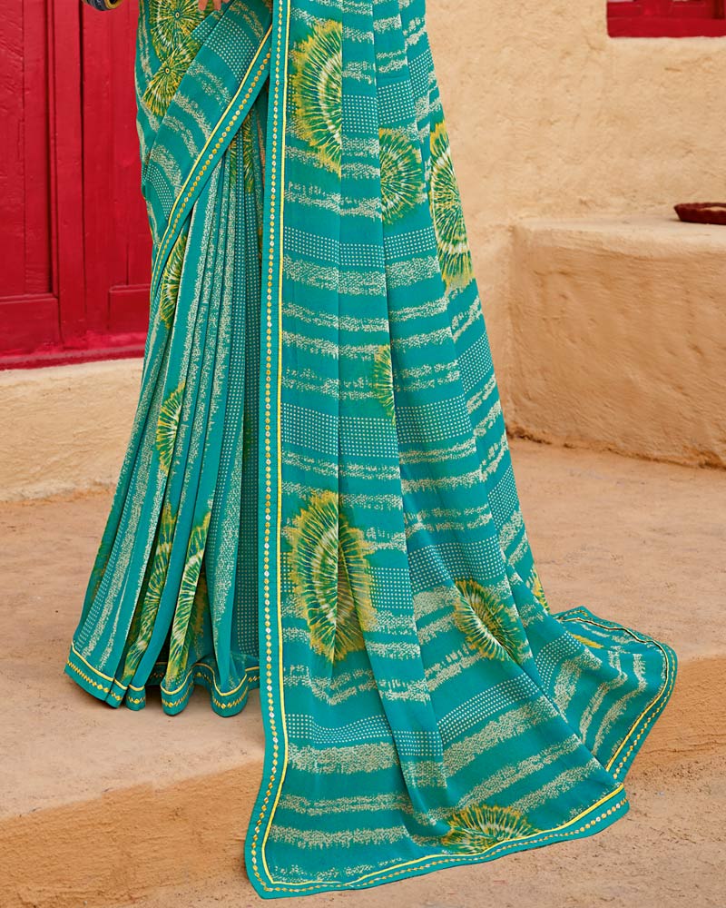 Vishal Prints Persian Green Printed Georgette Saree With Fancy Border