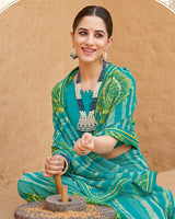 Vishal Prints Persian Green Printed Georgette Saree With Fancy Border
