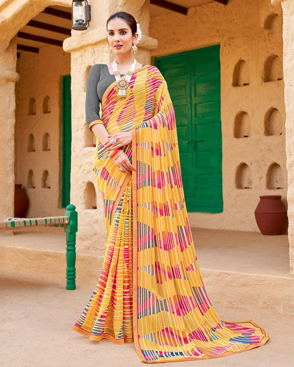Vishal Prints Pastel Orange Printed Georgette Saree With Fancy Border