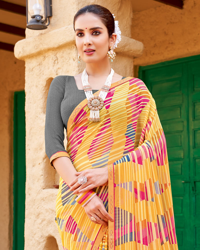 Vishal Prints Pastel Orange Printed Georgette Saree With Fancy Border