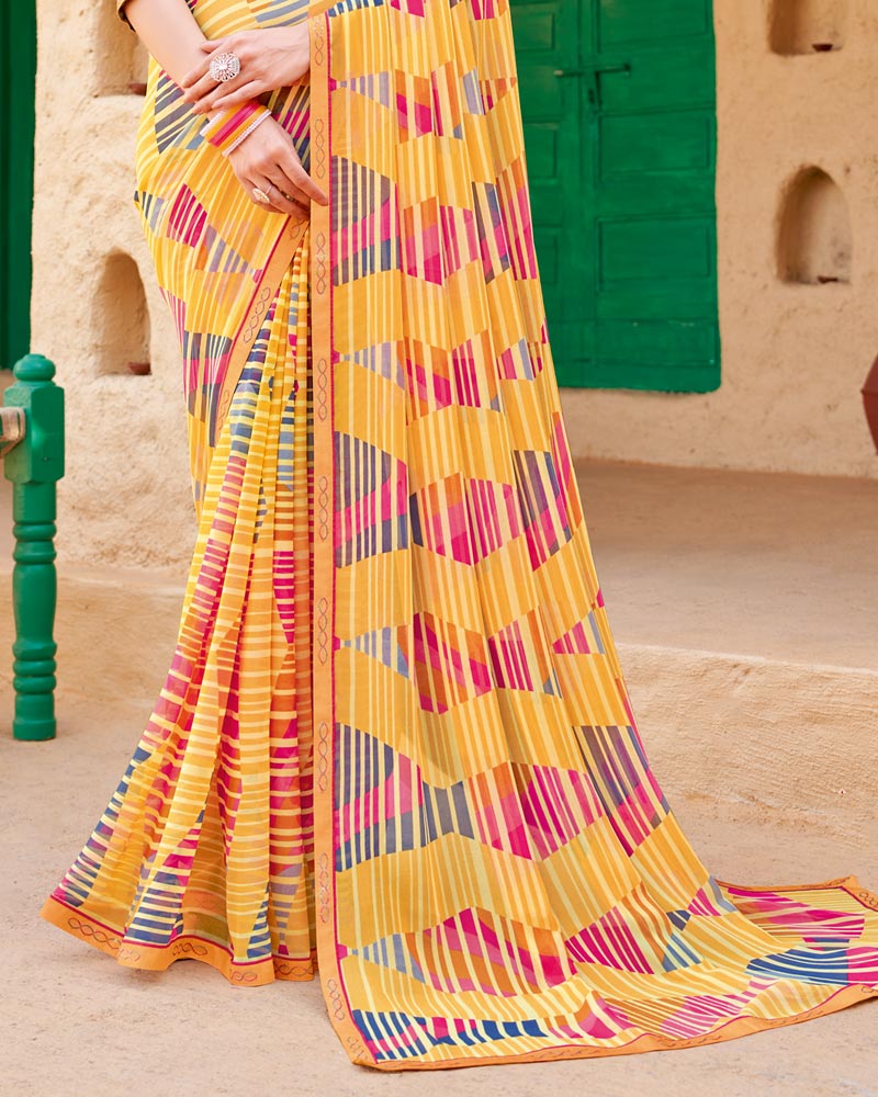 Vishal Prints Pastel Orange Printed Georgette Saree With Fancy Border