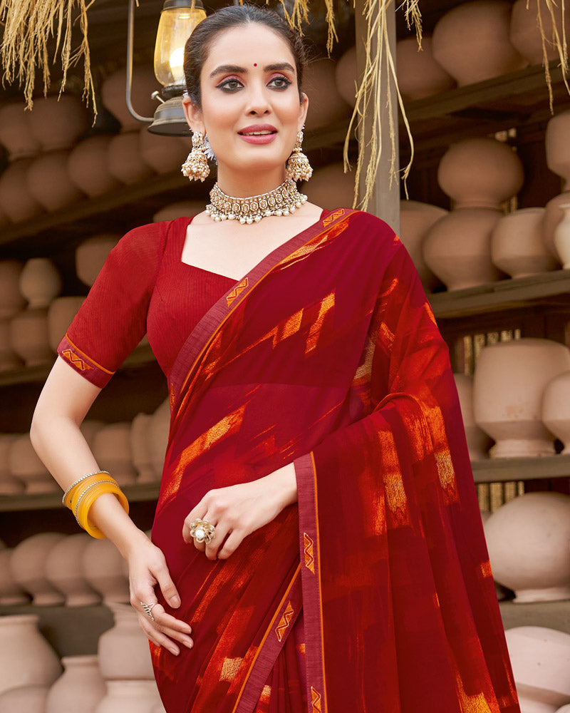 Vishal Prints Maroon Printed Georgette Saree With Fancy Border