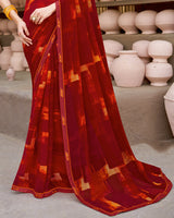Vishal Prints Maroon Printed Georgette Saree With Fancy Border