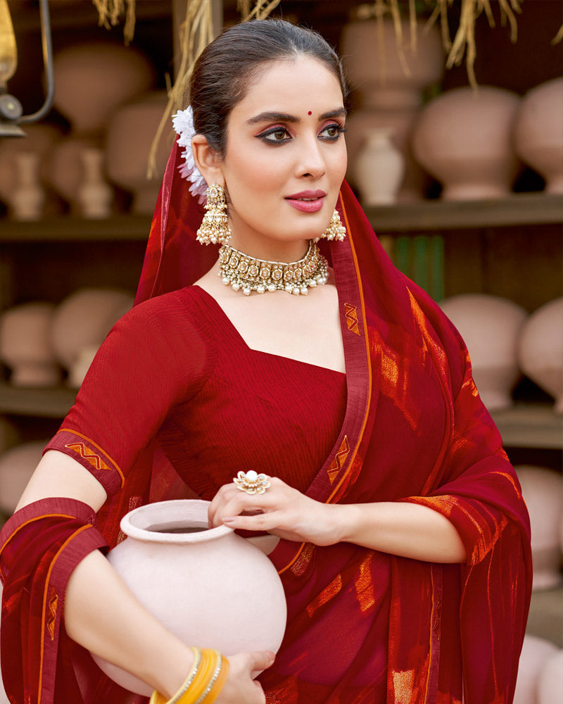 Vishal Prints Maroon Printed Georgette Saree With Fancy Border