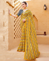 Vishal Prints Shaded Yellow Printed Georgette Saree With Fancy Border