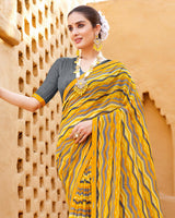 Vishal Prints Shaded Yellow Printed Georgette Saree With Fancy Border