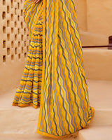 Vishal Prints Shaded Yellow Printed Georgette Saree With Fancy Border