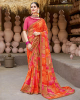 Vishal Prints Orange Printed Georgette Saree With Fancy Border