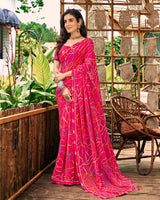 Vishal Prints Raspberry Pink Printed Georgette Saree With Fancy Border