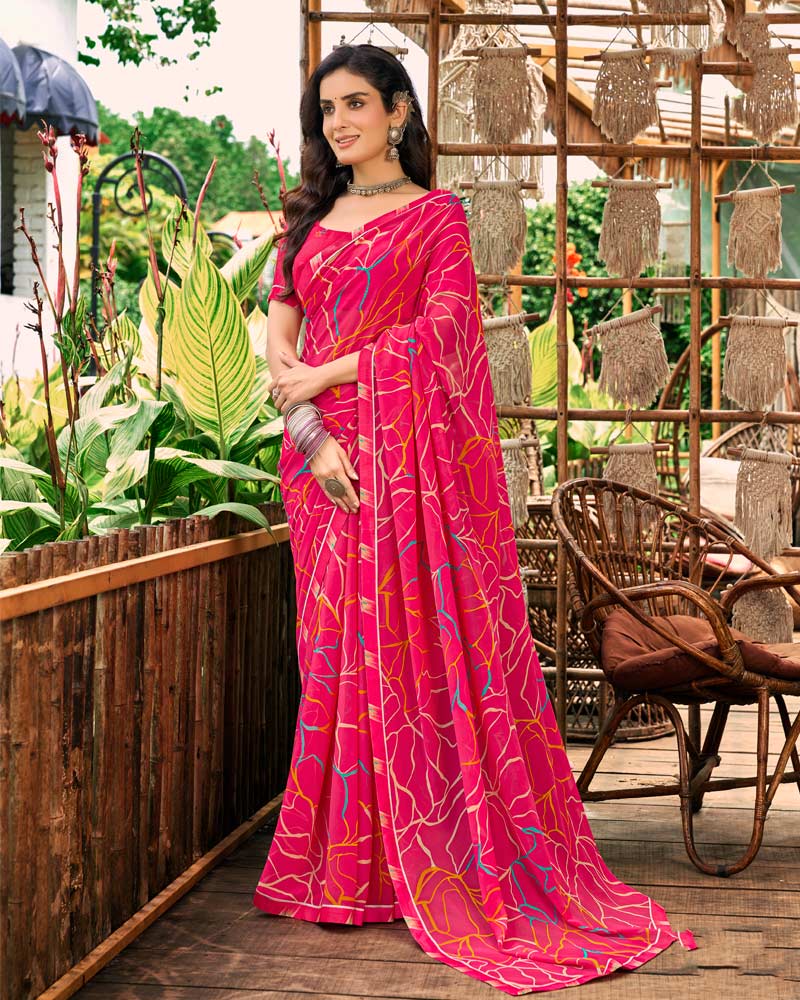 Vishal Prints Raspberry Pink Printed Georgette Saree With Fancy Border