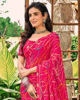 Vishal Prints Raspberry Pink Printed Georgette Saree With Fancy Border