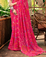 Vishal Prints Raspberry Pink Printed Georgette Saree With Fancy Border