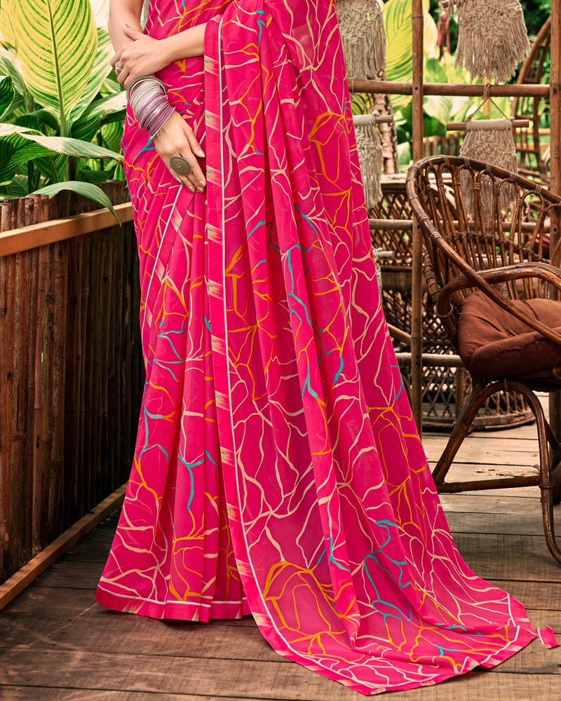 Vishal Prints Raspberry Pink Printed Georgette Saree With Fancy Border