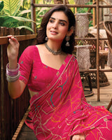 Vishal Prints Raspberry Pink Printed Georgette Saree With Fancy Border