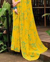 Vishal Prints Chrome Yellow Printed Georgette Saree With Fancy Border
