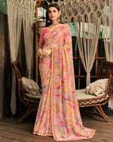 Vishal Prints Dark Salmon Orange Printed Georgette Saree With Fancy Border