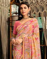 Vishal Prints Dark Salmon Orange Printed Georgette Saree With Fancy Border