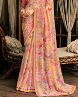 Vishal Prints Dark Salmon Orange Printed Georgette Saree With Fancy Border