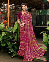 Vishal Prints Vivid Burgundy Printed Georgette Saree With Fancy Border