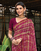 Vishal Prints Vivid Burgundy Printed Georgette Saree With Fancy Border