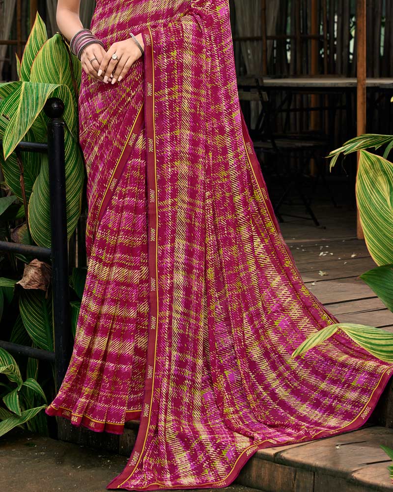 Vishal Prints Vivid Burgundy Printed Georgette Saree With Fancy Border