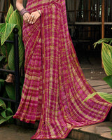 Vishal Prints Vivid Burgundy Printed Georgette Saree With Fancy Border