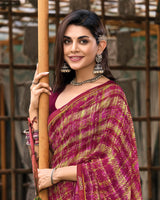 Vishal Prints Vivid Burgundy Printed Georgette Saree With Fancy Border