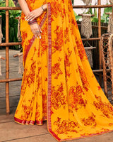 Vishal Prints Dark Orange Printed Georgette Saree With Fancy Border