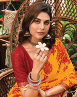 Vishal Prints Dark Orange Printed Georgette Saree With Fancy Border