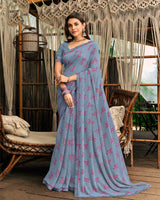 Vishal Prints Regent Grey Printed Georgette Saree With Fancy Border