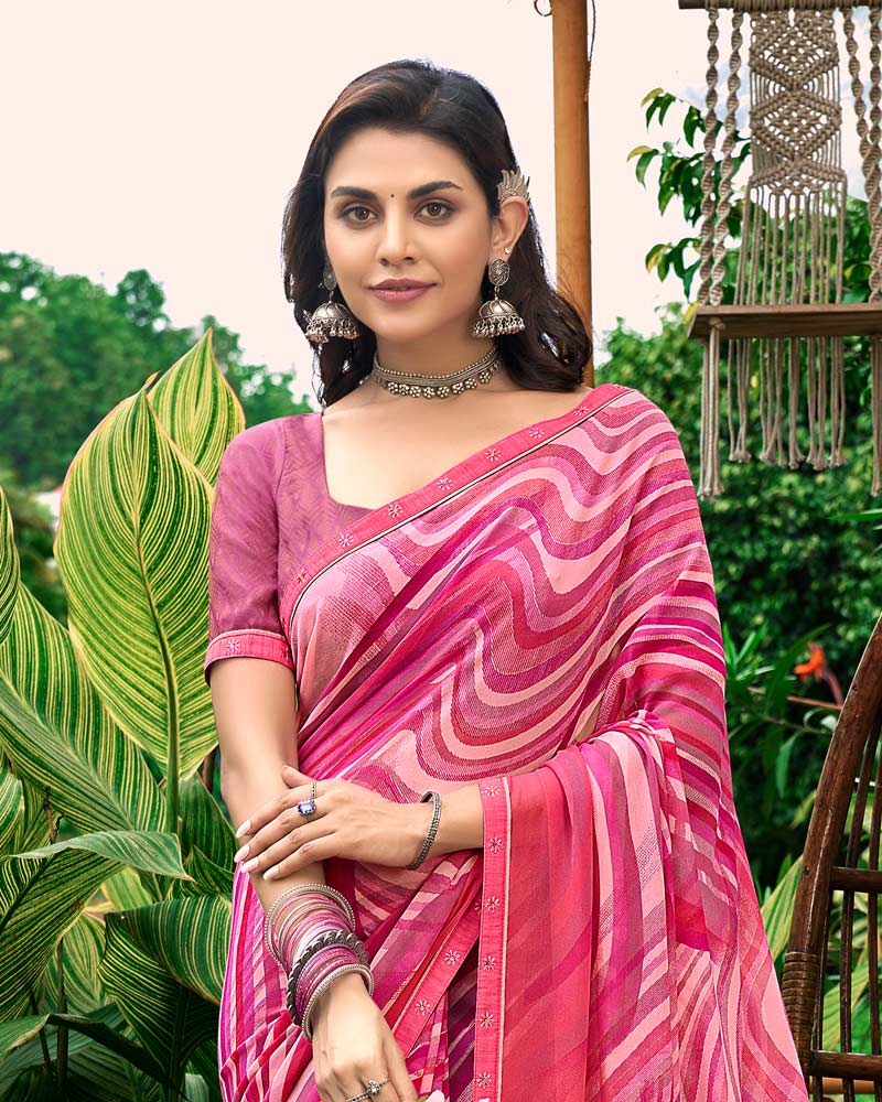 Vishal Prints Rosy Pink Printed Georgette Saree With Fancy Border
