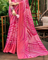 Vishal Prints Rosy Pink Printed Georgette Saree With Fancy Border