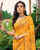 Vishal Prints Sunshade Orange Printed Georgette Saree With Fancy Border