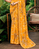 Vishal Prints Sunshade Orange Printed Georgette Saree With Fancy Border