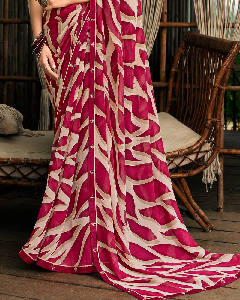 Vishal Prints Vivid Burgundy Printed Georgette Saree With Fancy Border
