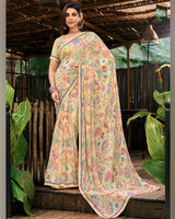 Vishal Prints Light Beige Printed Georgette Saree With Fancy Border