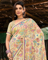 Vishal Prints Light Beige Printed Georgette Saree With Fancy Border